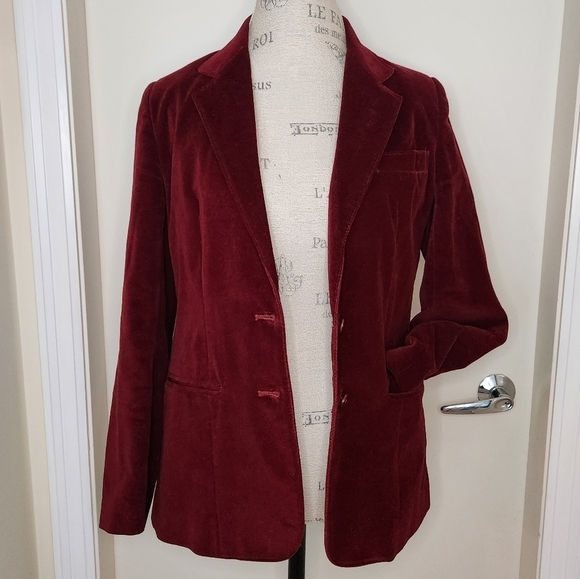 80s Burgundy Velvet Blazer Jacket - Picture 5 of 13